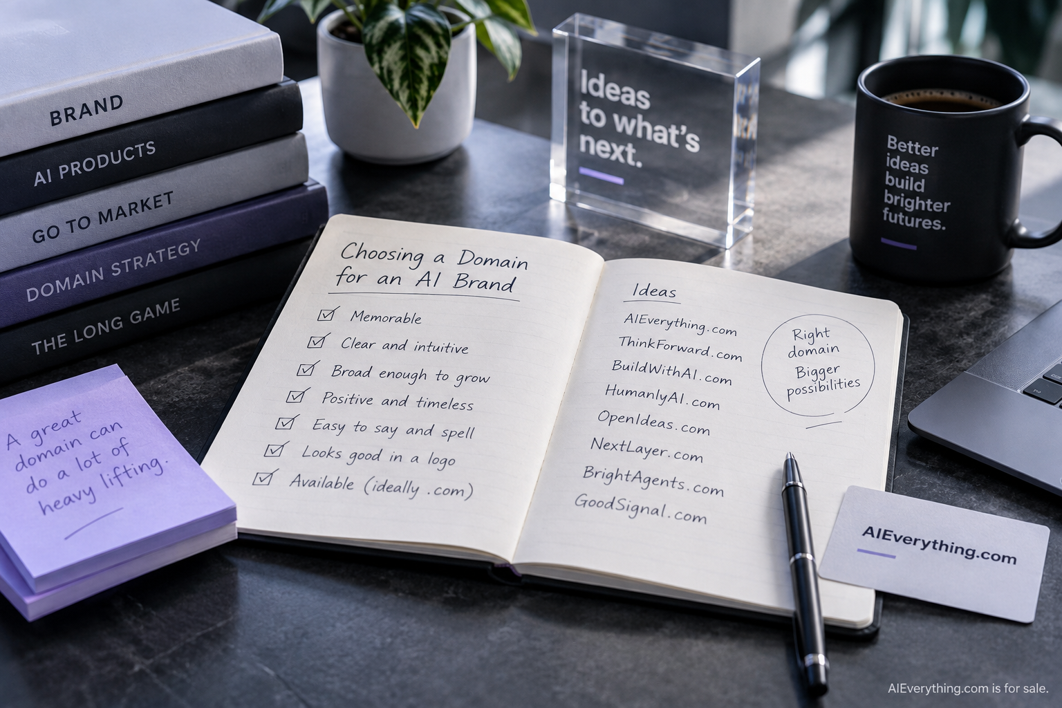 Editorial still about choosing the public address for an AI brand